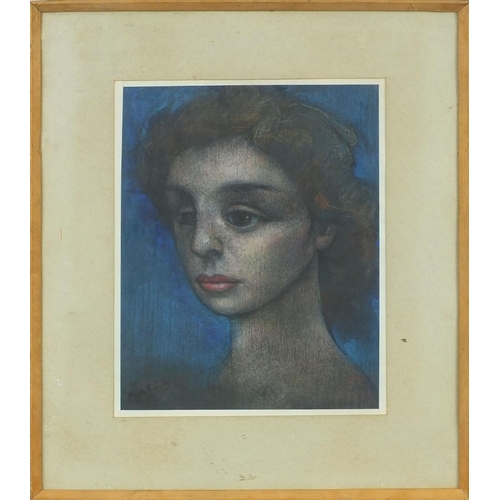 964 - Pastel onto paper, portrait of a female, bearing a signature Kisling, mounted and framed, 27cm x 20c... 