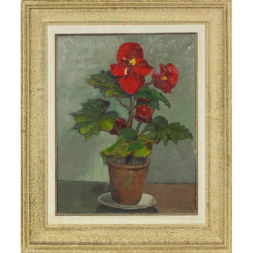 1019 - Oil onto canvas, still life flowers in a vase, bearing an indistinct signature, mounted and framed, ... 