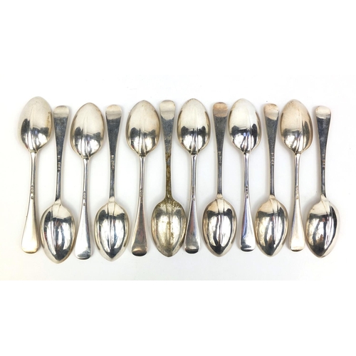 727 - Set of twelve silver rat tail dessert spoons, SG London 1925, 17cm long, approximate weight 612.0g