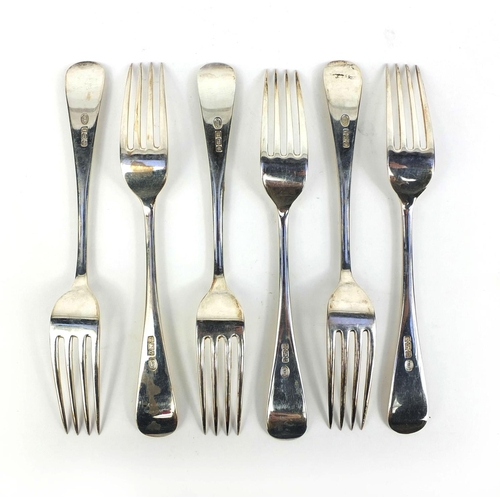 730 - Set of six silver table forks, J.R Sheffield 1903-05, 21cm long, approximate weight 474.0g