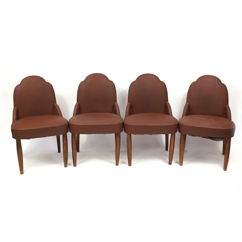 2017 - Set of four Art Deco cloud back dining chairs, with leatherette upholstery and octagonal faceted fro... 