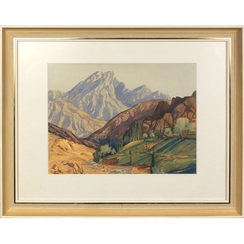 1005 - Betty Gurney 1960 - Watercolour, mountain river landscape, accompanied paperwork verso, mounted and ... 