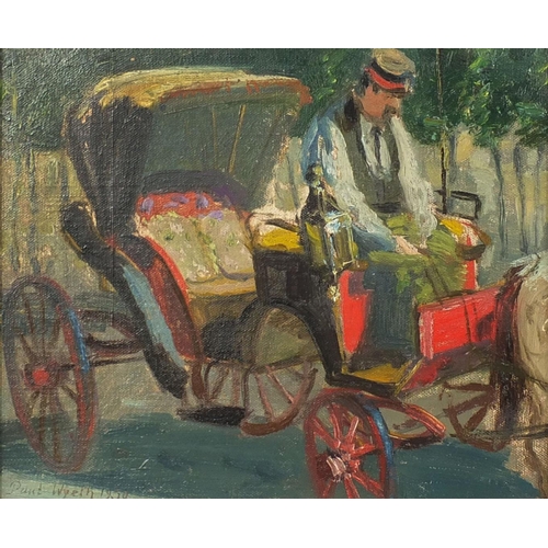 993 - Paul James Wyeth 1950 - Oil onto board, gentleman in a horse drawn cart, inscribed verso, mounted an... 