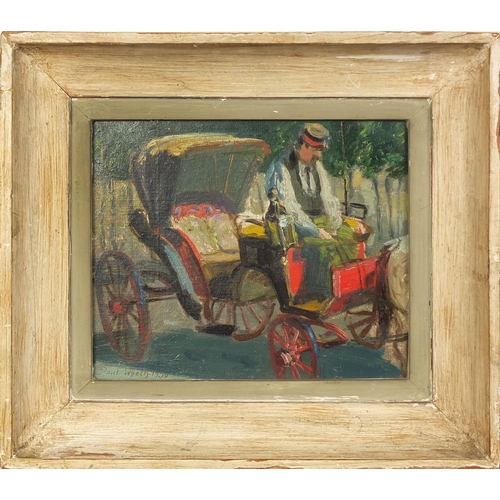 993 - Paul James Wyeth 1950 - Oil onto board, gentleman in a horse drawn cart, inscribed verso, mounted an... 