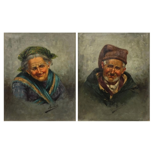 1000 - Pair of 19th century Italian school oil onto canvas portraits, male and female, each bearing a signa... 