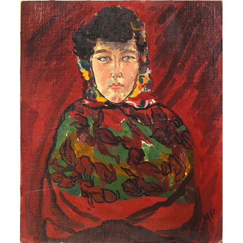 1017 - Muriel Pemberton - Two unframed female portraits one pastel and one oil, both inscribed verso, the l... 