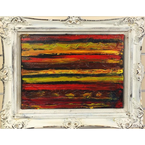 1016 - Oil onto canvas abstract composition, bearing a monogram, ornately framed, 48cm x 36cm excluding the... 