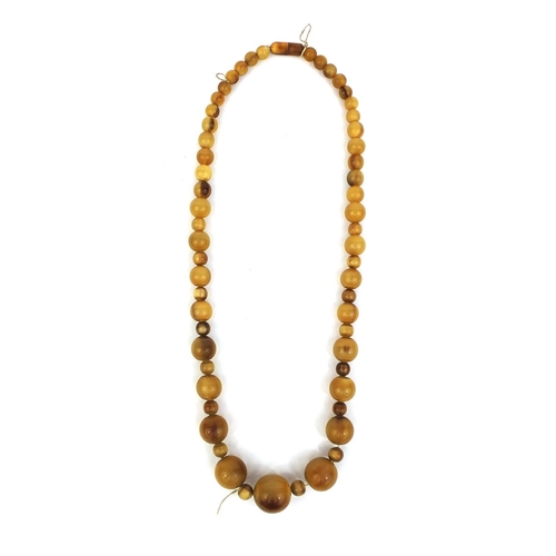 434 - Horn beaded necklace, possibly rhino horn, the largest bead 2cm in diameter, approximately 61cm long... 