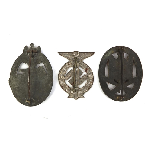 288 - Group of three German Military interest badges, comprising Tank Assault badge, Inventory Assault bad... 