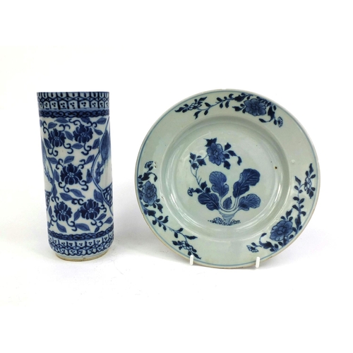 408 - 18th century Chinese blue and white porcelain plate together with a Chinese blue and white Spill vas... 