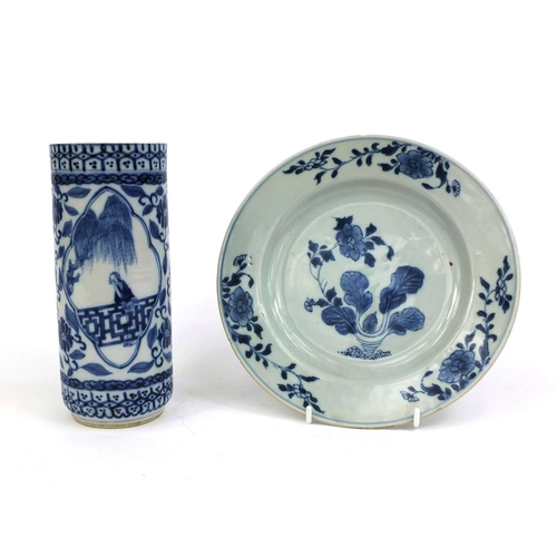 408 - 18th century Chinese blue and white porcelain plate together with a Chinese blue and white Spill vas... 