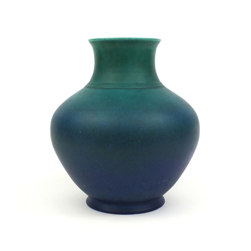 606 - Royal Lancastrian Mottled green and blue pottery vase, factory marks and No.2501 to the base, 24.5cm... 