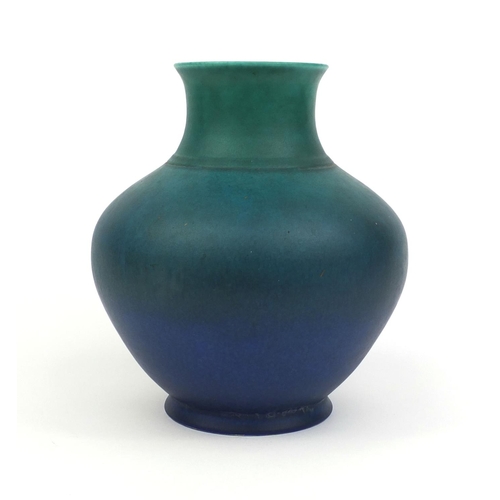 606 - Royal Lancastrian Mottled green and blue pottery vase, factory marks and No.2501 to the base, 24.5cm... 