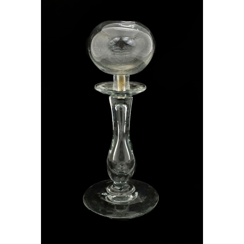 572 - 19th century glass whale oil lace makers lamp, 24cm high