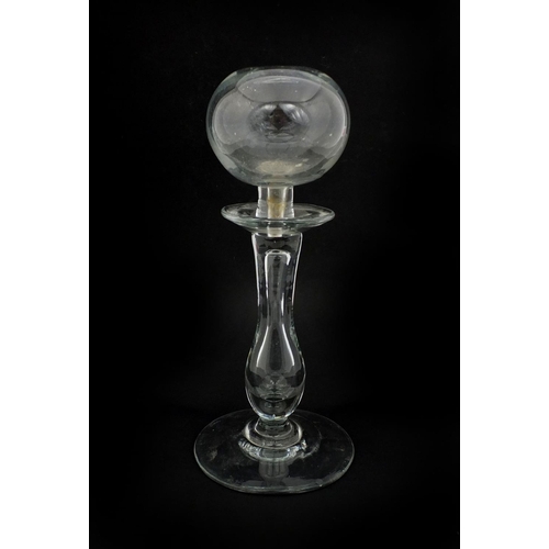 572 - 19th century glass whale oil lace makers lamp, 24cm high