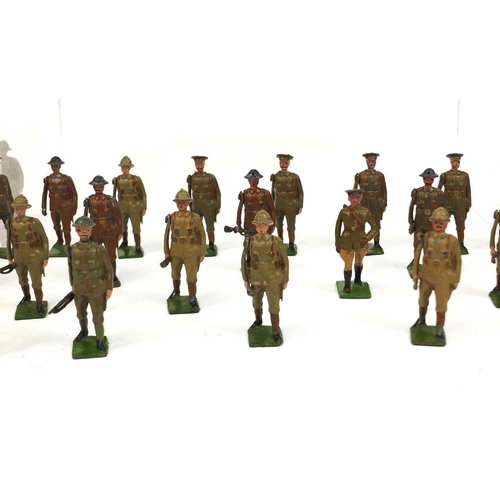 257 - Large collection of mostly Britain's hand painted lead soldiers including drummers, mostly with move... 