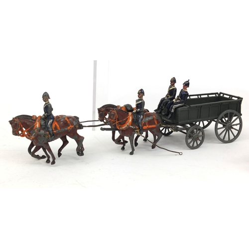 259 - Group of three Britain's hand painted lead horse drawn carts with Military figures, some with moveab... 