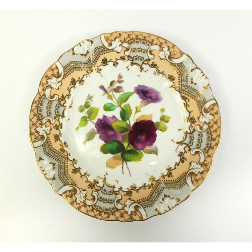 545 - 19th Century pottery fruit set each piece handpainted with flowers including Chrysanthemums and lila... 