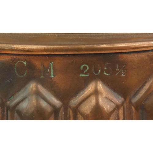36 - Victorian copper jelly mould initialled C M, impressed marks, 11.5cm high