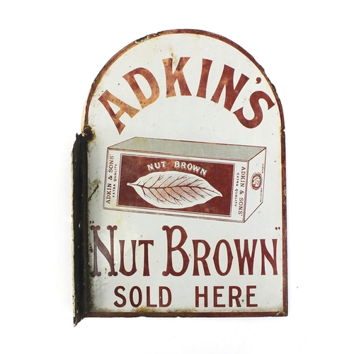 215 - Adkins Nut Brown double sided enamel advertising sign, 'Nut Brown Sold Here', 36cm high