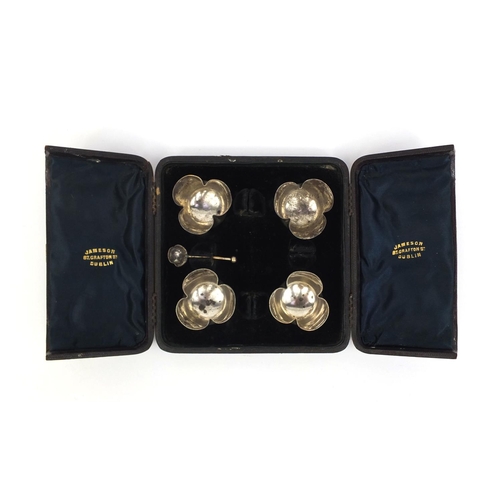 698 - Set of four Victorian clover shaped open salts, each with lozenge mark to the base E.F.M.T London 18... 