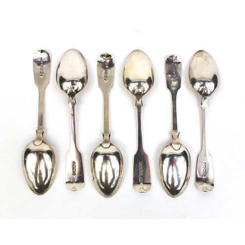 731 - Set of six Victorian Scottish silver teaspoons, Edinburgh hallmarked, 13.5cm long, approximate weigh... 