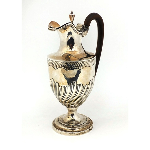 655 - **Description Amended 08-03-17**Victorian silver water pot with horn handle and demi fluted decorati... 