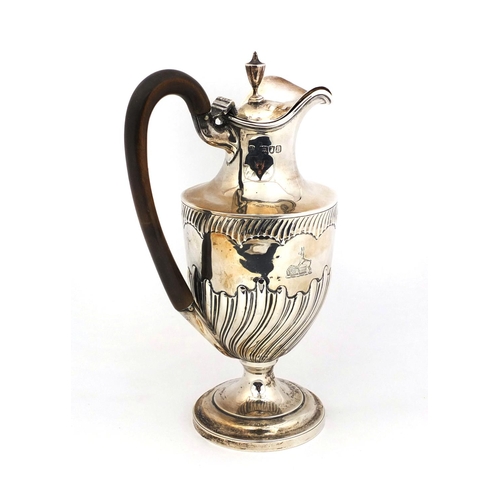 655 - **Description Amended 08-03-17**Victorian silver water pot with horn handle and demi fluted decorati... 