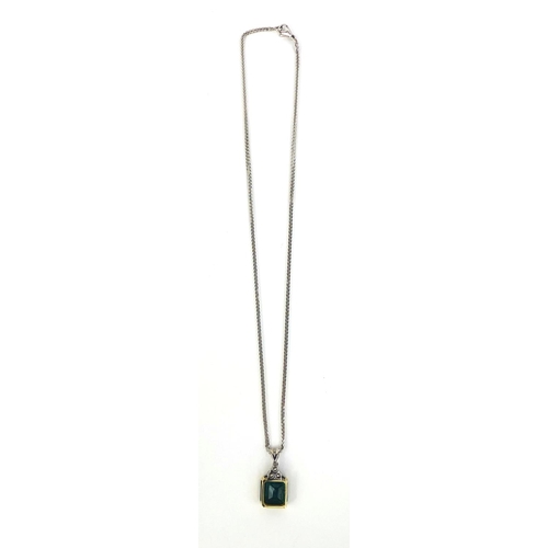 760 - 18ct gold emerald and diamond pendant on a 18ct white gold necklace, the pendant 2.5cm long, approxi... 