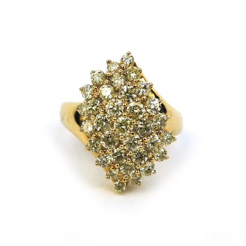 787 - 14ct gold diamond cluster ring set with thirty three diamonds, size M, approximate weight 8.2g