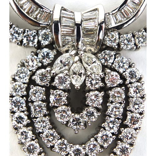 767 - 18ct white gold diamond bow necklace set with approximately one hundred and twenty three solitaire a... 