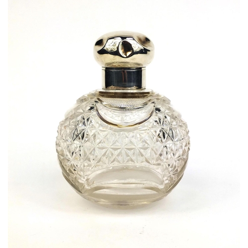 690 - Large globular cut glass bottle with hinged silver lid, W R & H L Sheffield 1893, 16cm high