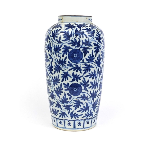 400 - Chinese blue and white porcelain vase, hand painted with flowers and scrolling foliage, 33cm high