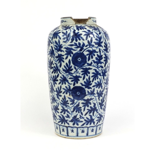 400 - Chinese blue and white porcelain vase, hand painted with flowers and scrolling foliage, 33cm high