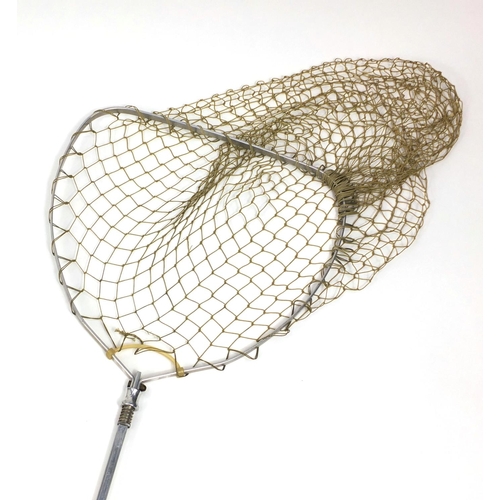 122 - Group of Hardy Bros fishing equipment comprising an extending landing net, two canvas and leather ta... 