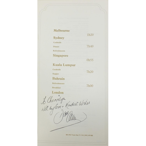 162 - Collection of signed menus from the British Airways including examples signed by Status Quo, Harry S... 