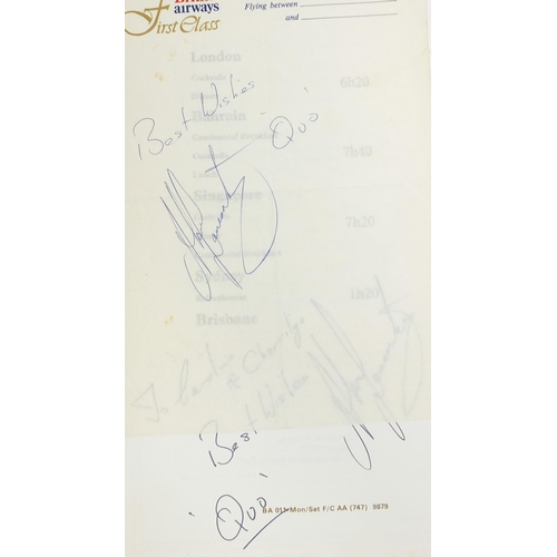 162 - Collection of signed menus from the British Airways including examples signed by Status Quo, Harry S... 