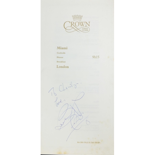 162 - Collection of signed menus from the British Airways including examples signed by Status Quo, Harry S... 