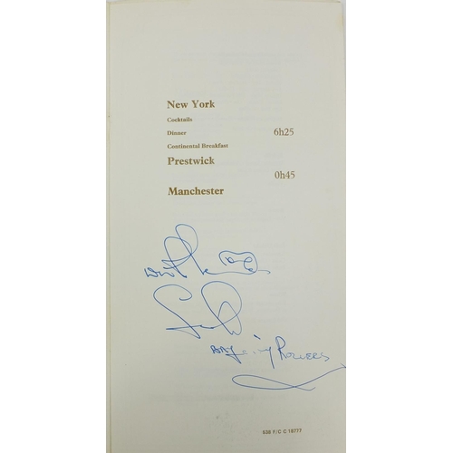 162 - Collection of signed menus from the British Airways including examples signed by Status Quo, Harry S... 