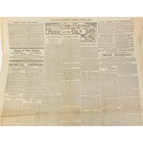 193 - Daily Telegraph dated Saturday April 20th 1912, referring to the tragedy of the Titanic 'An Epic of ... 