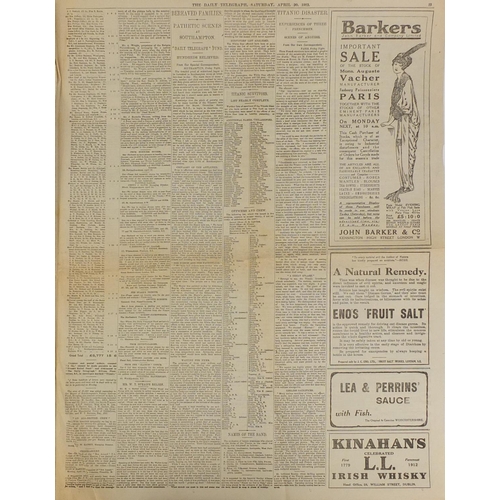 193 - Daily Telegraph dated Saturday April 20th 1912, referring to the tragedy of the Titanic 'An Epic of ... 