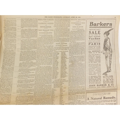 193 - Daily Telegraph dated Saturday April 20th 1912, referring to the tragedy of the Titanic 'An Epic of ... 