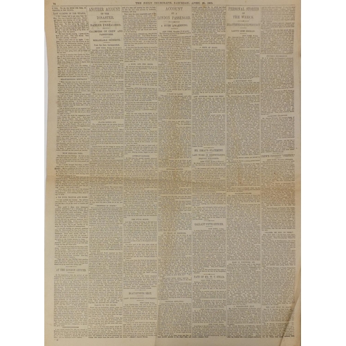 193 - Daily Telegraph dated Saturday April 20th 1912, referring to the tragedy of the Titanic 'An Epic of ... 