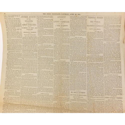 193 - Daily Telegraph dated Saturday April 20th 1912, referring to the tragedy of the Titanic 'An Epic of ... 