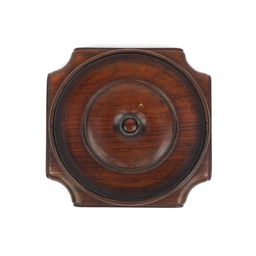 476 - Chinese hardwood stand with stylised scrolled feet, 13.5cm x 13.5cm