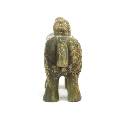 436 - Chinese carved green jade elephant pendant with incised stylised decoration, possibly Ming dynasty o... 