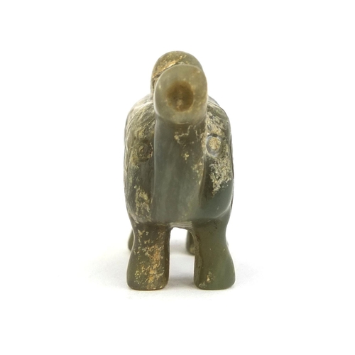 436 - Chinese carved green jade elephant pendant with incised stylised decoration, possibly Ming dynasty o... 