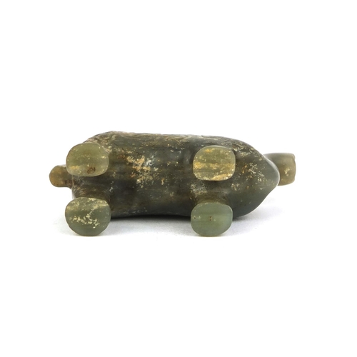 436 - Chinese carved green jade elephant pendant with incised stylised decoration, possibly Ming dynasty o... 