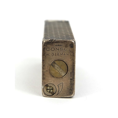 52 - Consul West Germany sterling 925 silver lighter with engine turned decoration, factory marks to the ... 