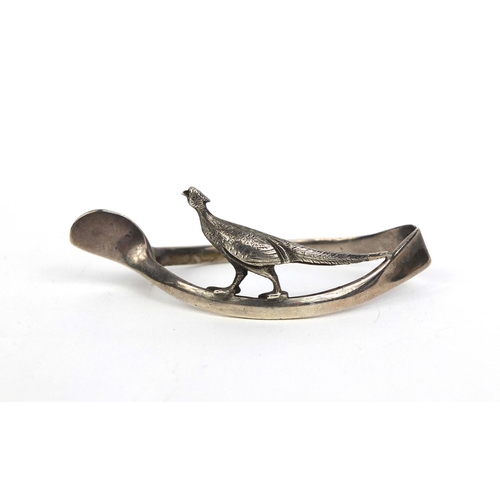 45 - Group of objects including a silver napkin ring in the form of a pheasant mounted on a wishbone, a c... 